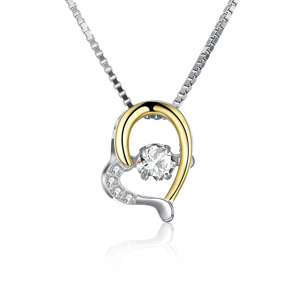 

SILVERHOO Fashion Sterling Silver Split-color Cutout Set with A Diamond Heart-shaped Sterling Silver Necklace