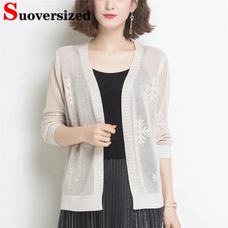 

New Knitted Sunscreen Summer Long Sleeve Knitted Korean Casual Loose Top Hooked Flower Shawl Air Conditioned Coat