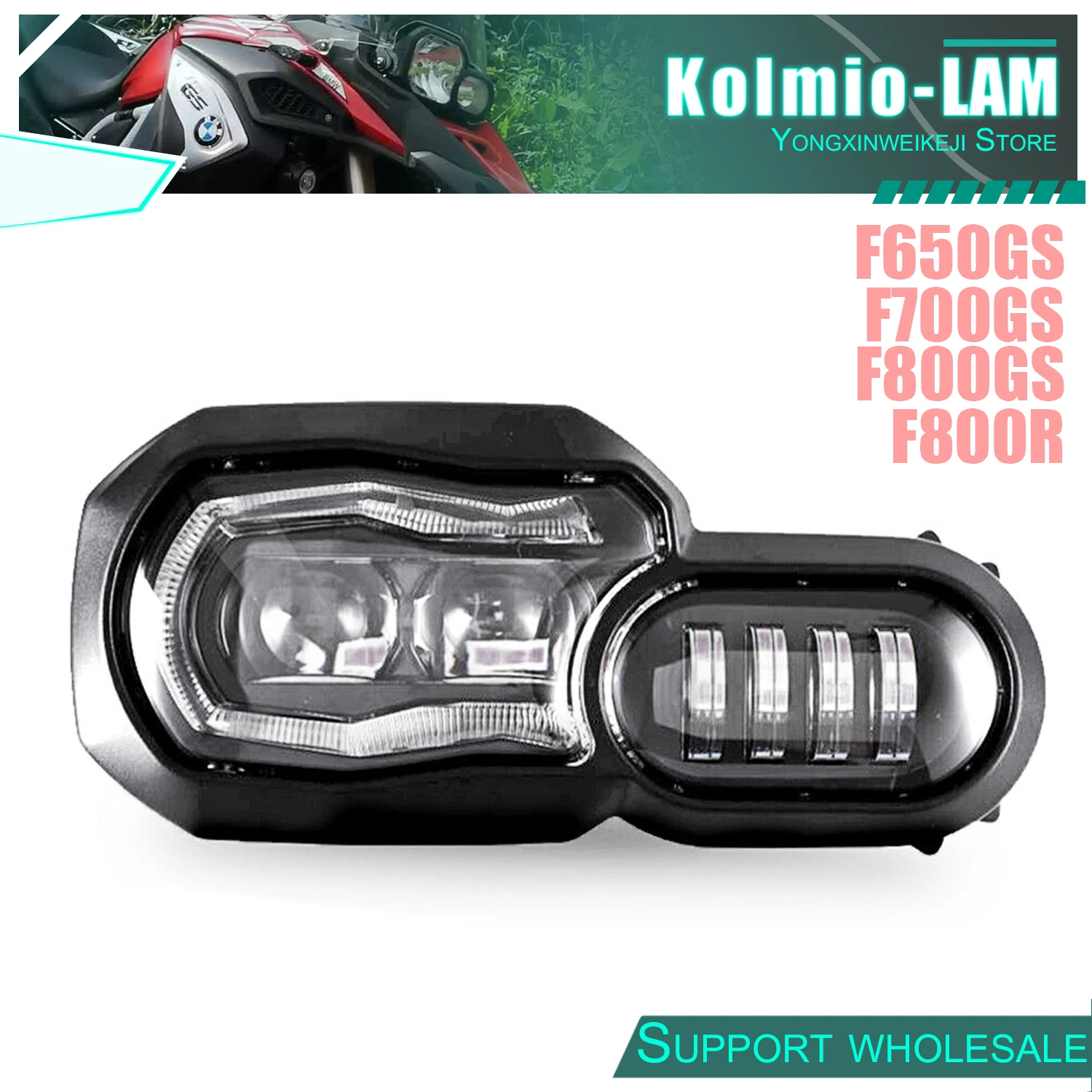 

Motorcycle Headlight Headlamp For F650GS F700GS F800GS F800R F 700 800 650 R GS LED Angle eye Daytime Running Projector