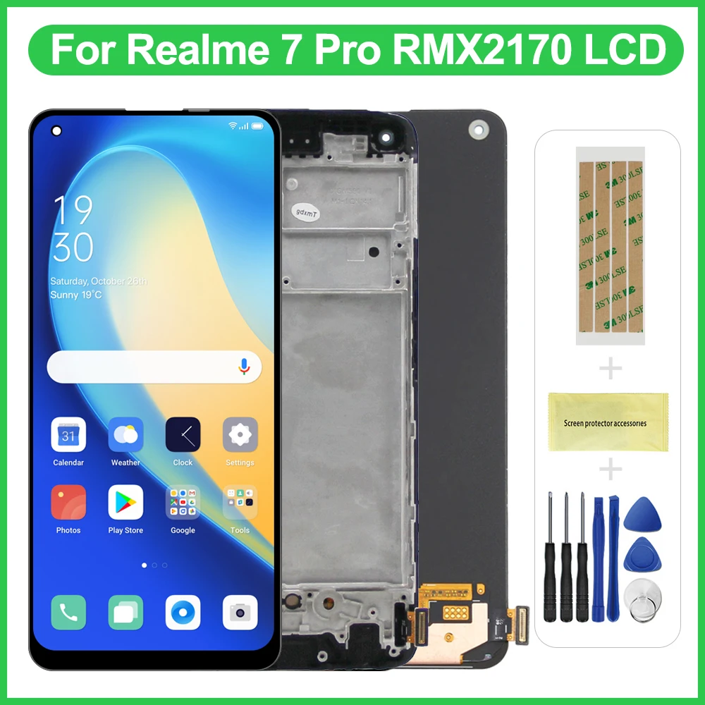 

6.4'' Original For Oppo Realme 7 Pro Lcd Display Touch Screen Digitizer Assembly for Realme 7Pro RMX2170 RMX2176 LCD With Frame