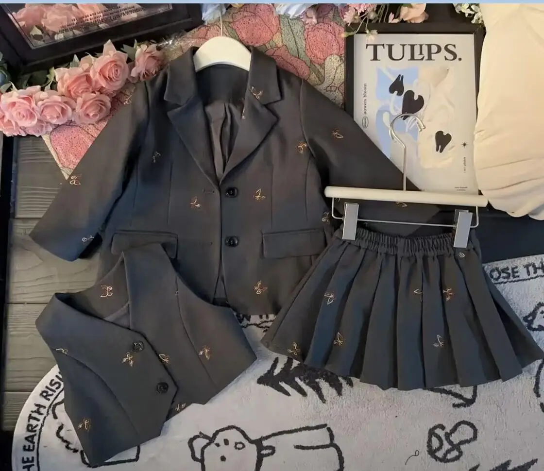 Осенний Молодежный костюм для девочек с вышивкой бабочкой куртка + жилет