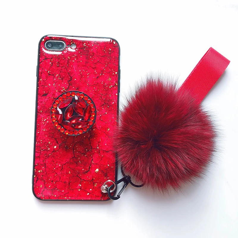 

Diamond Encrusted Drip Rubber Fur Ball Bracket Phone Case For Apple Iphone 14 13 12 11 Se Xs Xr X 7 8 6 Plus Pro Max 2020 Case