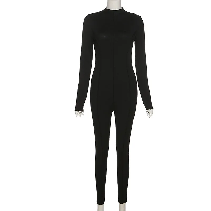 Black Jumpsuit Women 2023 Spring Autumn New Outfit One Piece Sexy Club For Women Sportswear Long Sleeve White Bodycon Jumpsuit