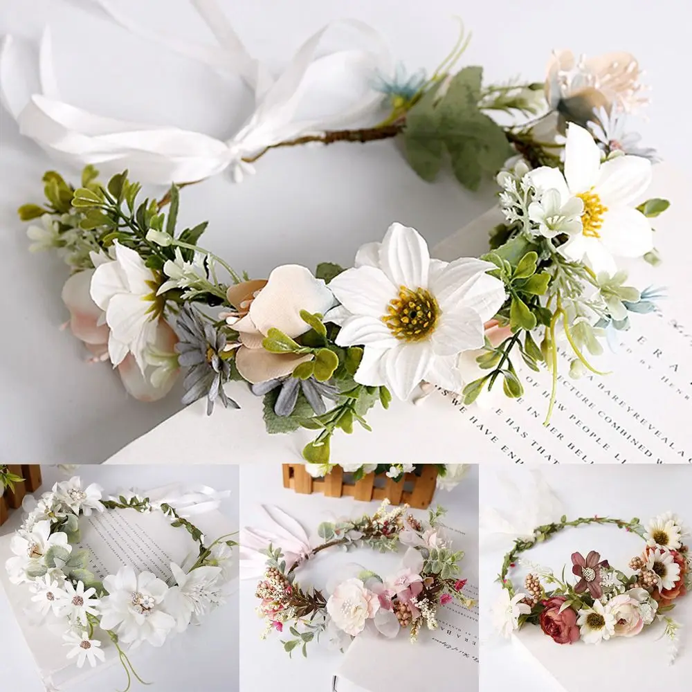 

Girls Bridal Hairband Beach Wreath Bride Hair Band Flower Wreaths Flower Tiara Headwear for Wedding Garland Crown