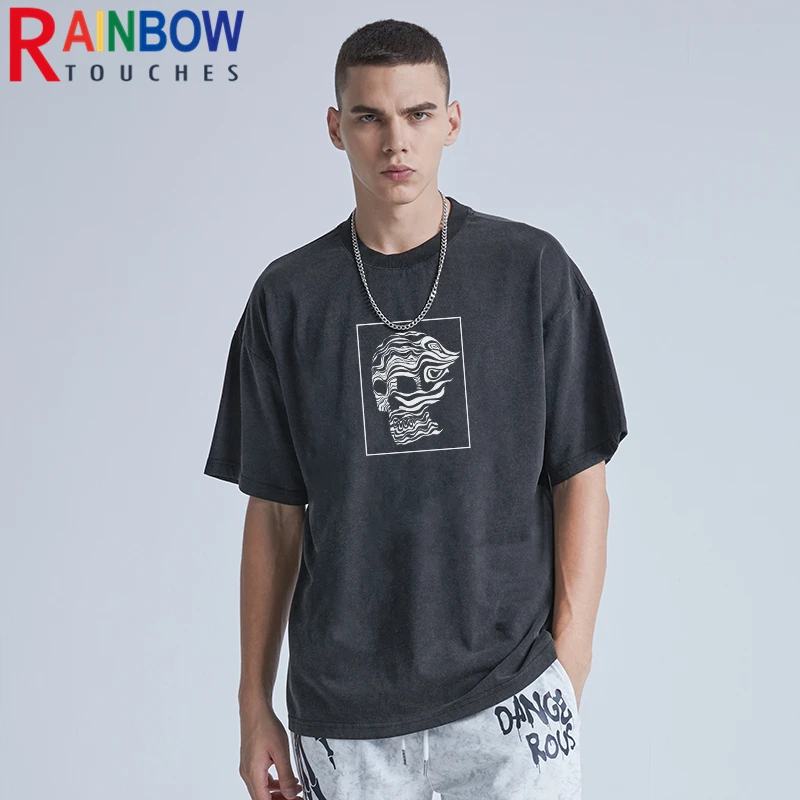 

Мужская Винтажная футболка с рисунком черепа Rainbowtouches