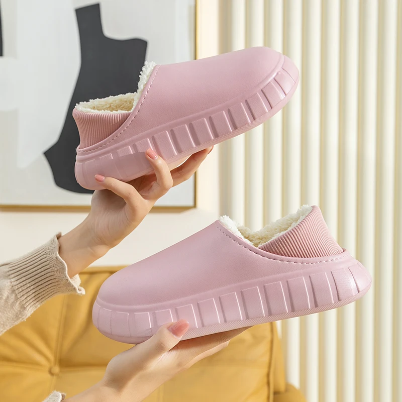 

Women's Slippers 2022 Winter Plush Warm Fashion Casual Non-slip Waterproof Women's Cotton Shoes Toast Couple Thick Bottom Shoes