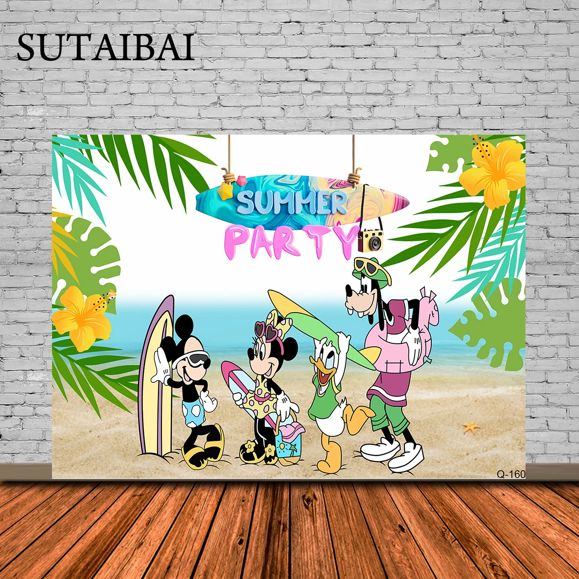 

Mickey Mouse Summer Birthday Party Supplies Banner Happy Birthday Tropical Mickey Mouse Background for Kids Hawaii Birthday Prop