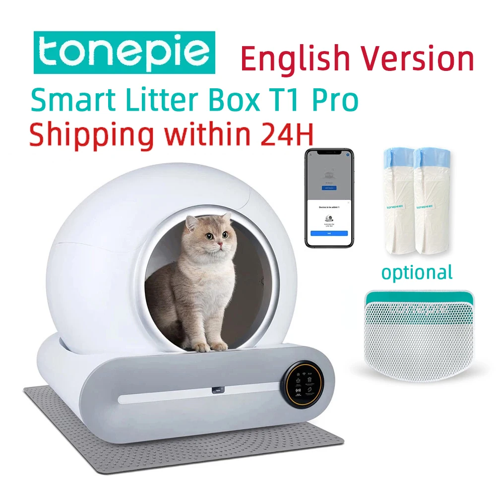 Tonepie 65L Automatic Smart Cat Litter Box Self Cleaning Fully Enclosed Cat Litter Box Pet Toilet Litter Tray English Version