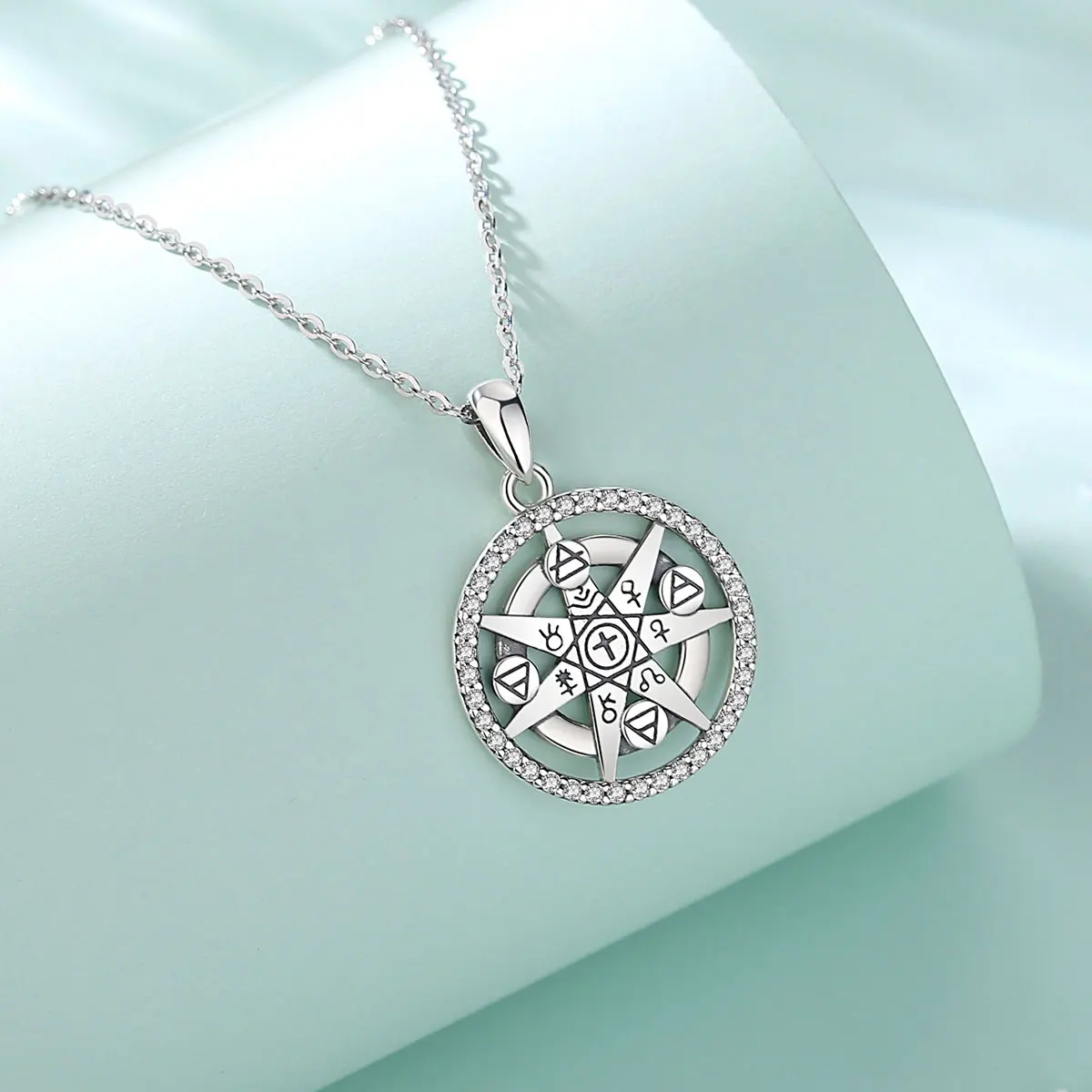 EUDORA 925 Серебряное ожерелье Алхимическая пятиконечная звезда Рун Амулет Хранительный Подвеска Ювелирные изделия для мужчин и женщин Подарок.