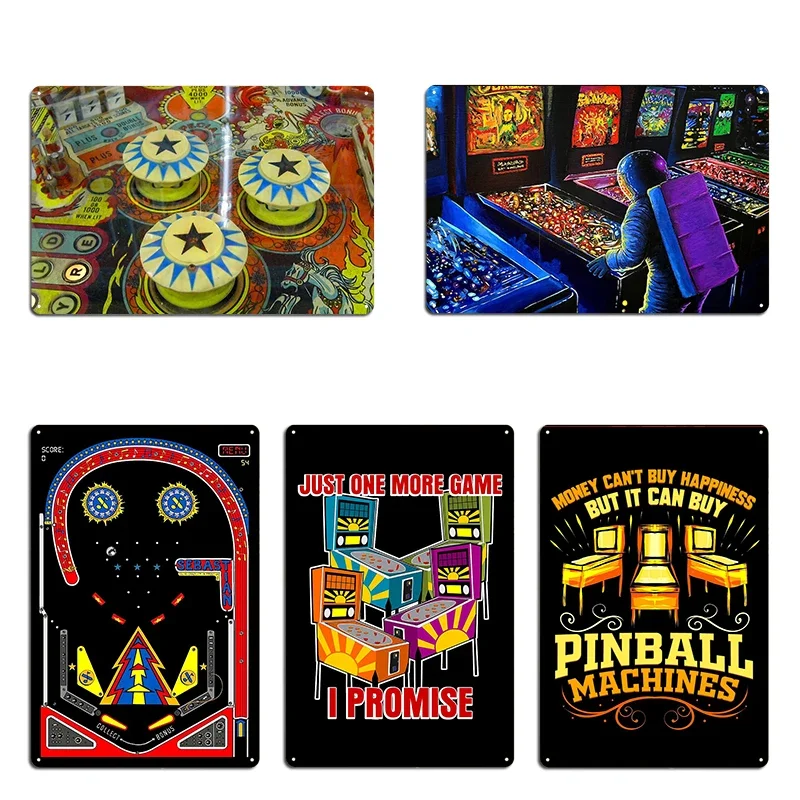 Фото Пинбольный автомат в стиле ретро: крутой аркадный пинбольный автомат Pinball Wizard in Space. Металлическая настенная табличка/постер для гостиной. №1