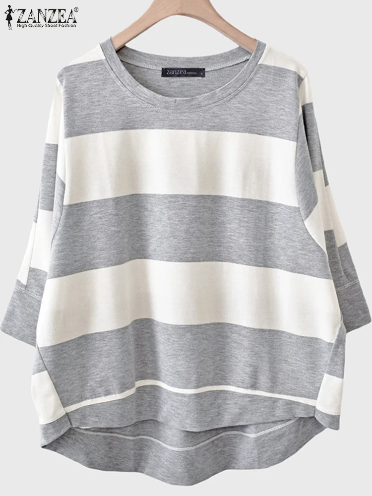 ZANZEA осень 2024 полосатый пуловер топы с круглым вырезом корейские модные свободные