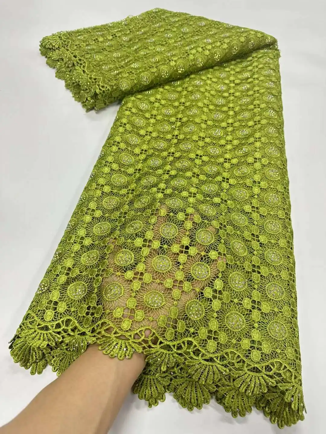 Белая африканская гипюровая кружевная ткань с блестками 2024 Высококачественная