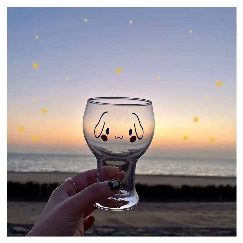 

Прозрачная стеклянная чашка с мультяшным рисунком, милая пивная кружка в стиле аниме Cinnamoroll понравико, кружка для воды, чашка для напитков