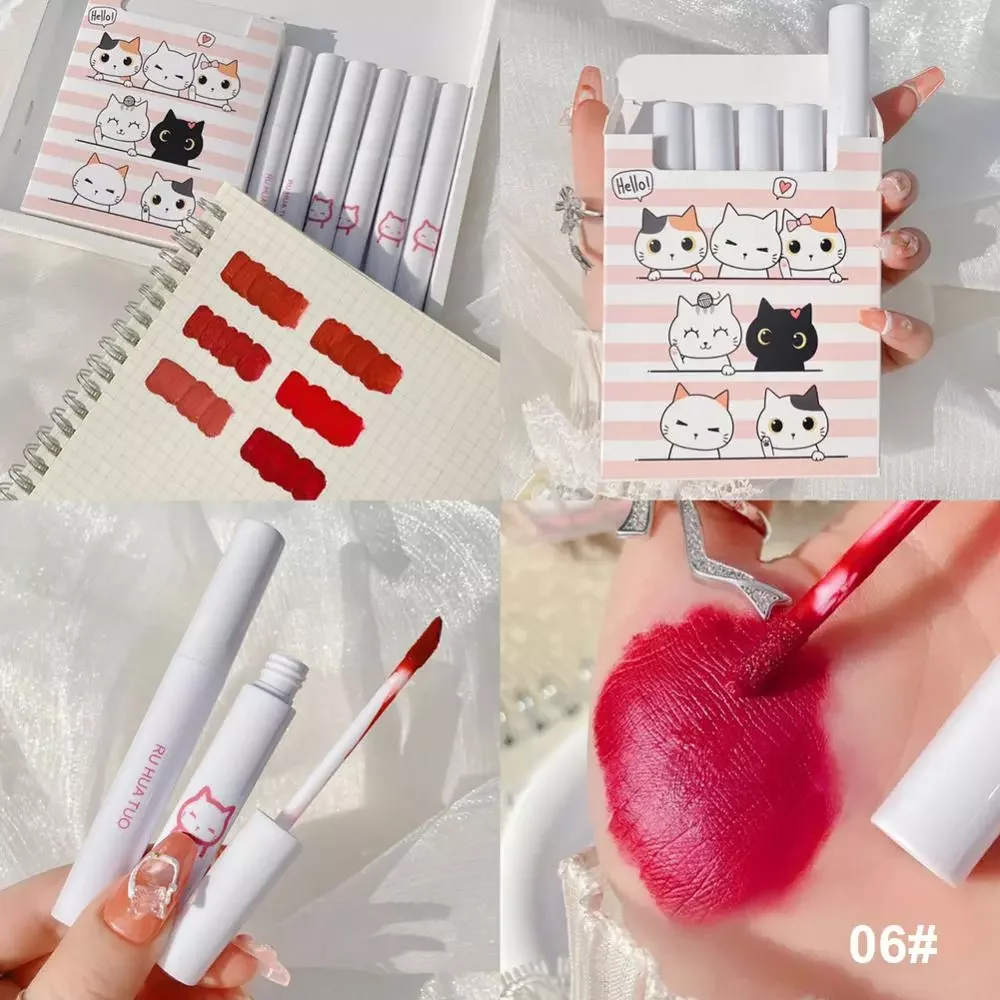 

NEW2023 6psc Nude Matte Lip Gloss Waterproof Long-lasting Liquid Lipstick Set Red Lip Tint Keep 24 Hours Korean Makeup Cosmetics