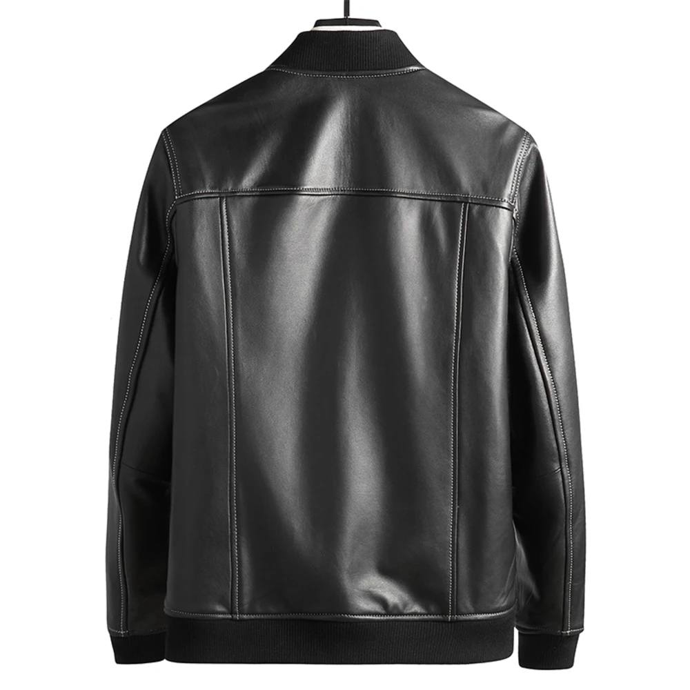 Мужская повседневная куртка из натуральной овечьей кожи черная осенняя с