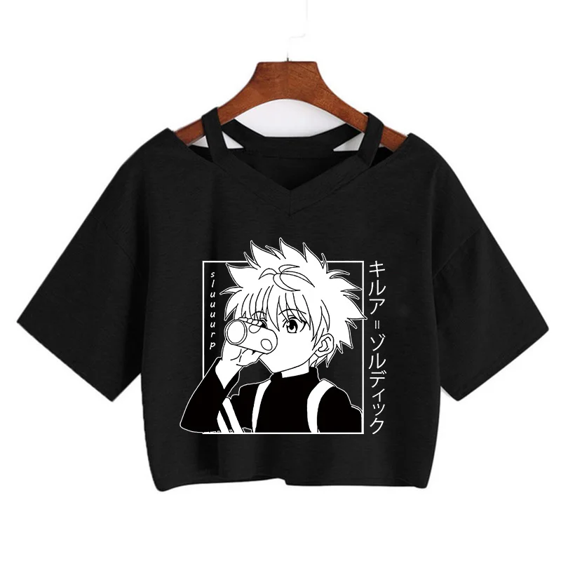 Кроп-топ Hunter X футболка японское аниме Killua Zoldyck Hisoka мультфильм Милая женская Kurapika
