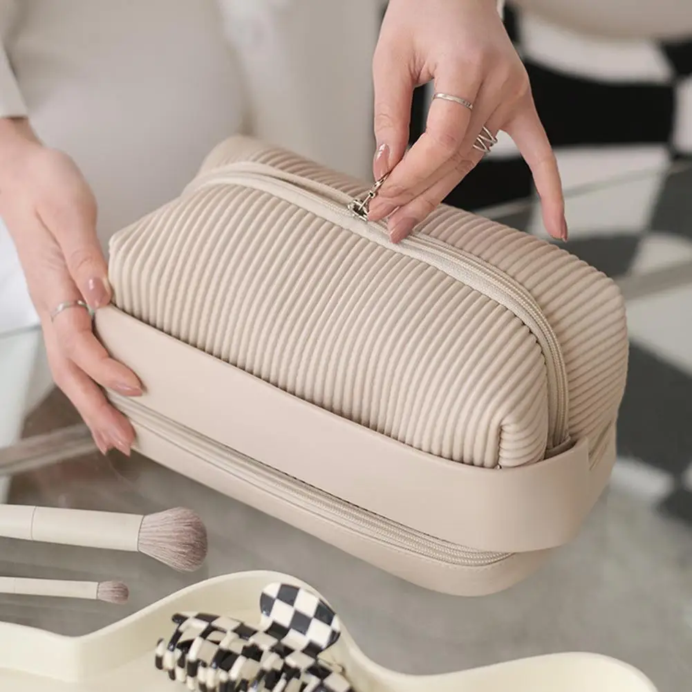 

Cream Toast Make Up Bag Waterproof Pu Leather Cosmetic Large Makeup Bag Travel Bag Capacity Organizer Bag Cosmetic E4g9