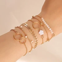 zlalhaja 6pcsset bracelets for women leaves flower round metal gold color chain hand bracelets 2022 trend fashion jewelry
