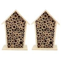 2pcs wooden bee house wood bee room hotel shelter nests box insect house shelter for garden tool decoration beekeeping equipment