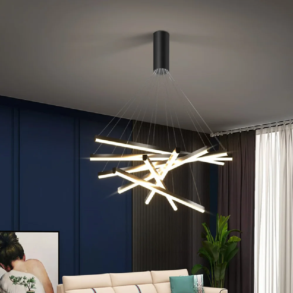 

Luxury Modern Stair Led Dimmable Pendant Lights Black Metal Suspend Lamp Hanging Lamp LED Luminarias Indoor Lighting Fixtures