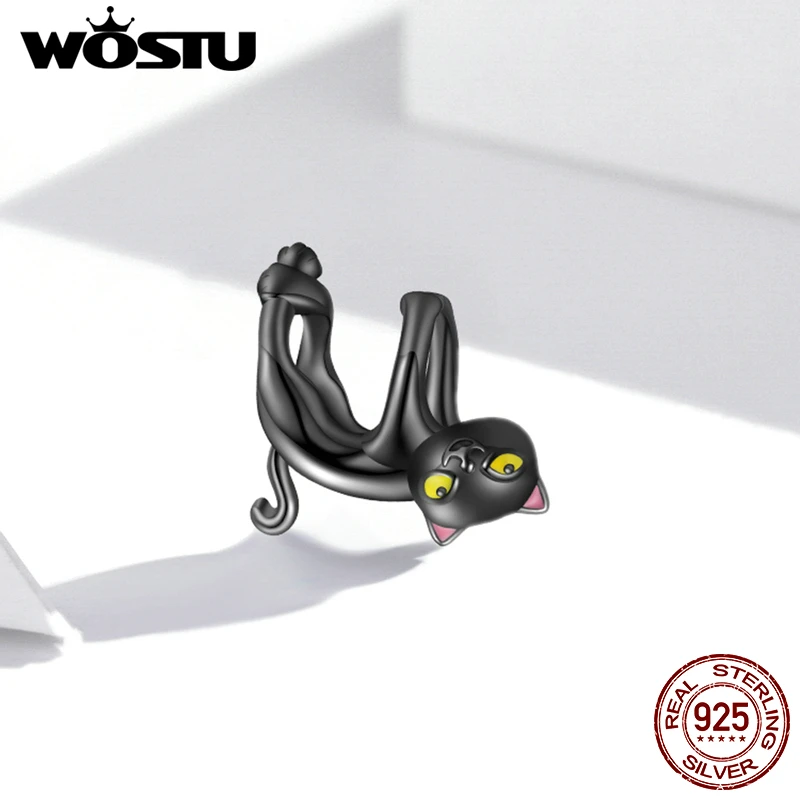 WOSTU стерлингового серебра 925 Черный лебедь бабочка Kitty бусины кошка Diablo серии
