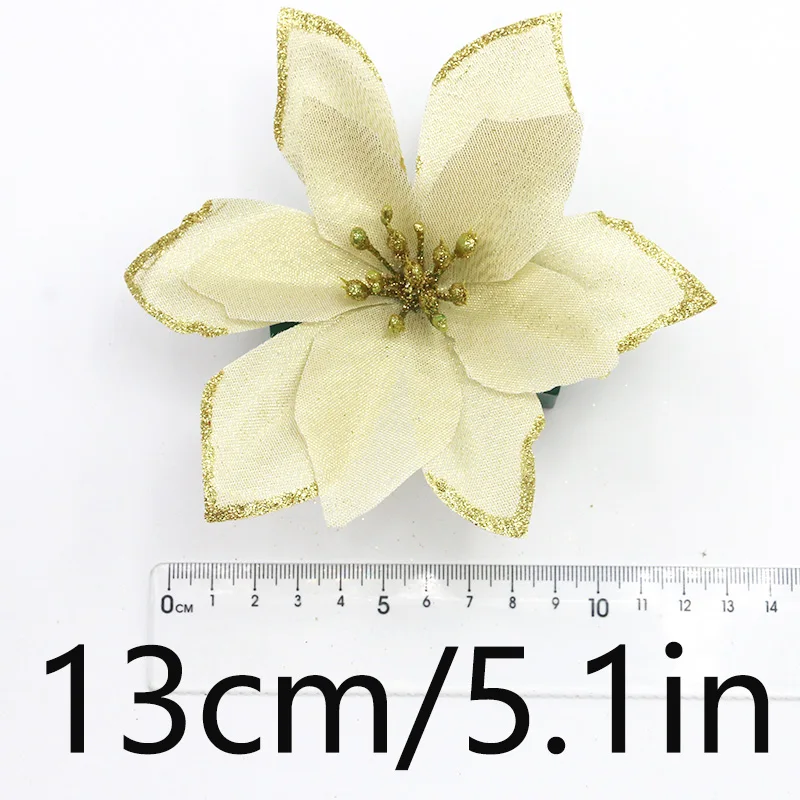 (10 шт./упак.) 13 см Рождественский имитация цветка блестящая ткань искусственная