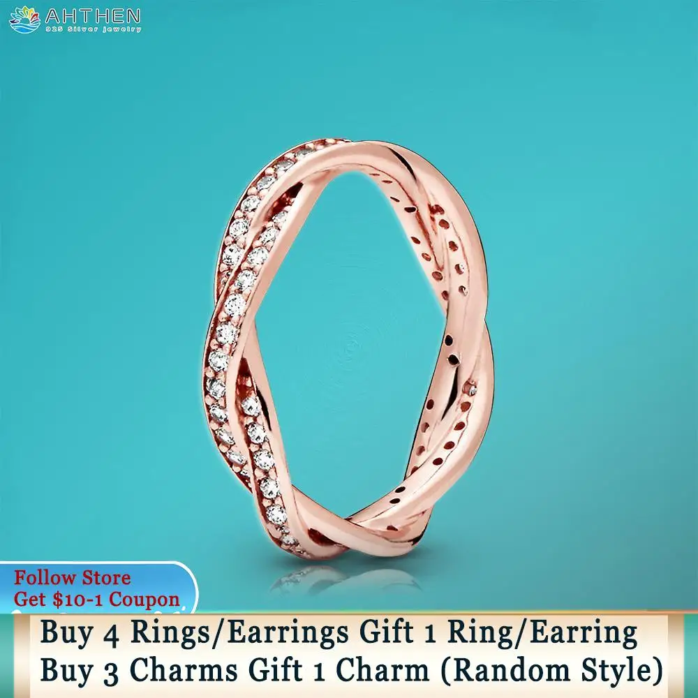 

Ahthen 925 Sterling Silver Rings Sparkling Twisted Lines Rings 925 Silver Women Rings Ngagement Ring Women Jewelry Girl Rings