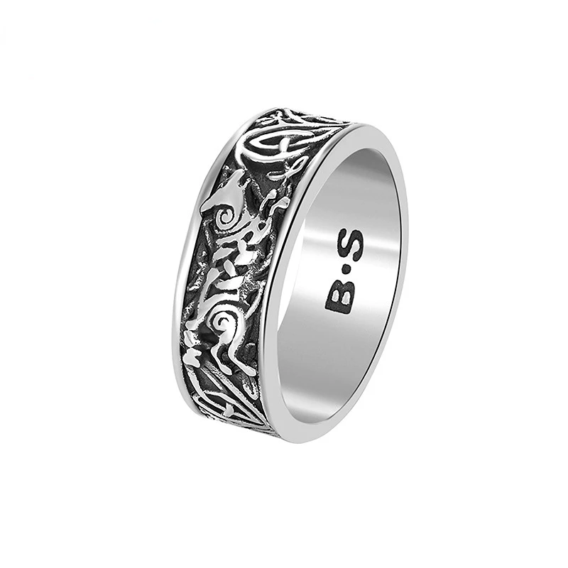 

925 Sterling Silver Viking Nordic Myth Wolf Head Men's Ring Defense Totem Fashion Trend Hip Hop Rock Couple Ring Jewelry Punk