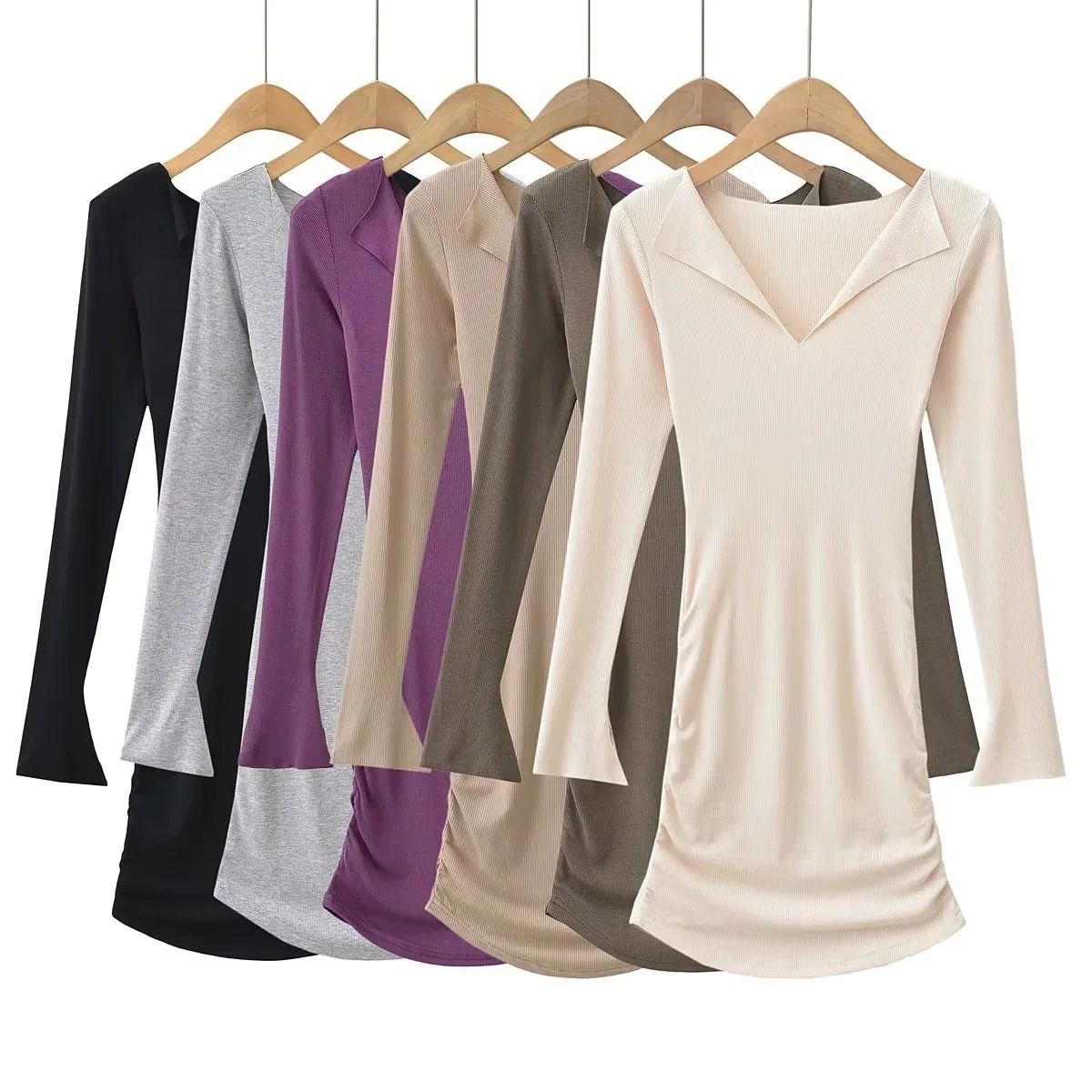 

2023 Little Sister's Big V-neck Revealing Collarbone Side Pleated Dress