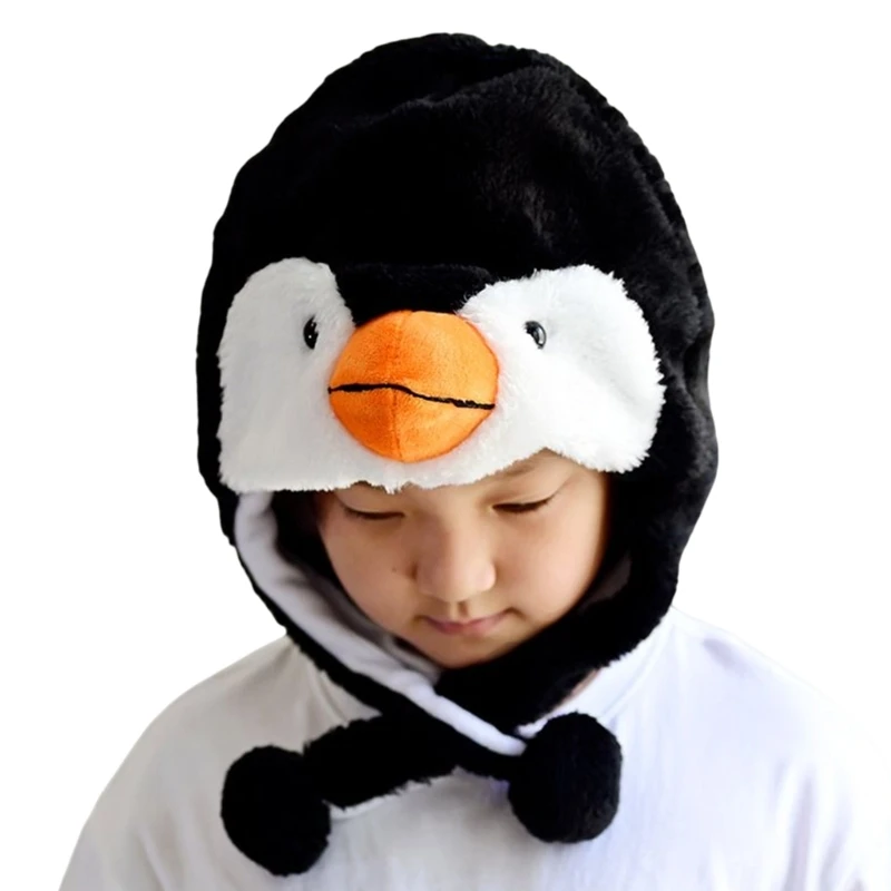 

Penguin Hat Penguin Earflap Ski Hat Hooded Hat Fleece Earflap Beanie Bomber Hat Plush Trapper Hat Winter Animal Earflap