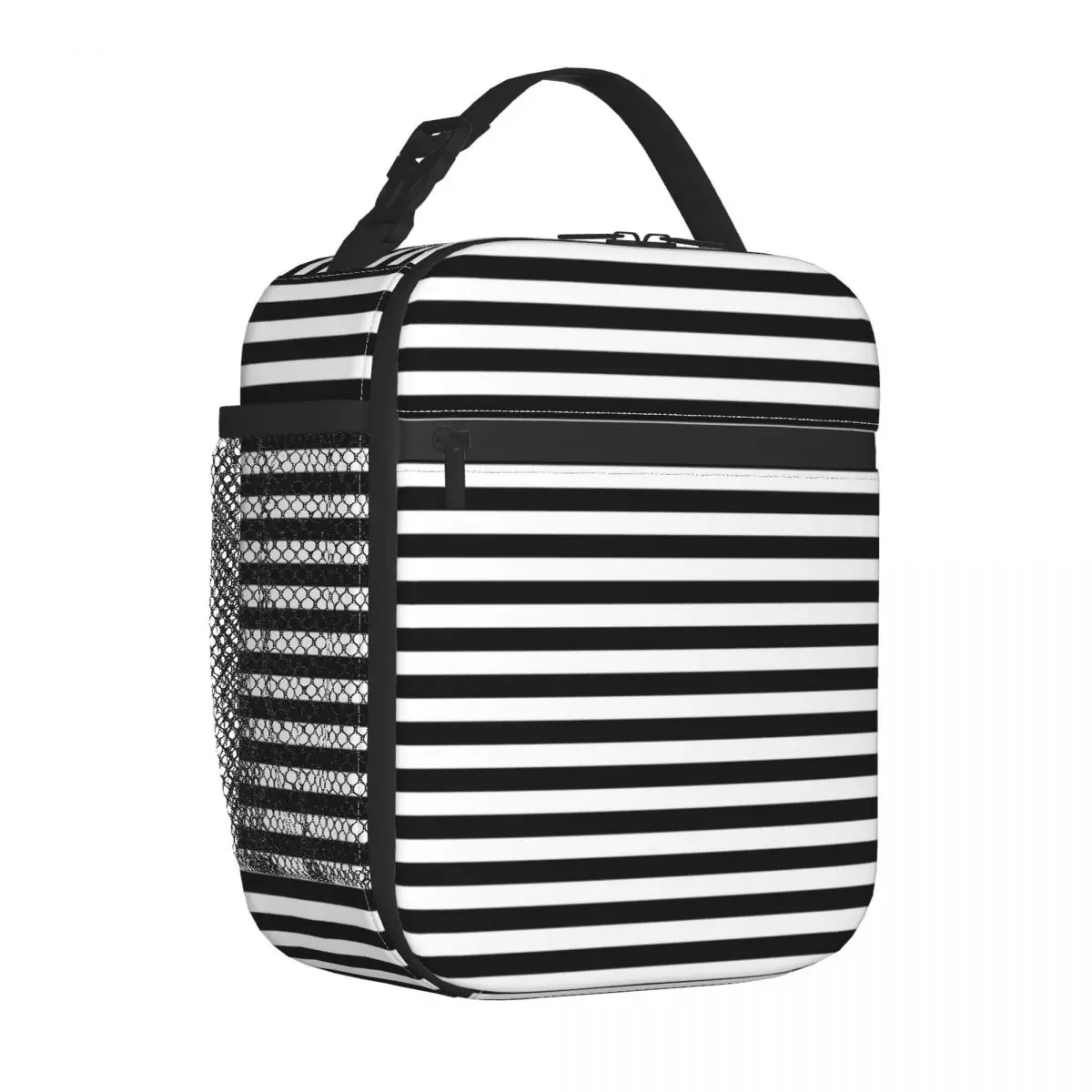 

Classic Striped Vintage Lunch Bag Horizontal Black Stripes Meal Mesh Pocket Cooler Bag Purchase Beautiful Clutch Car Thermal Bag