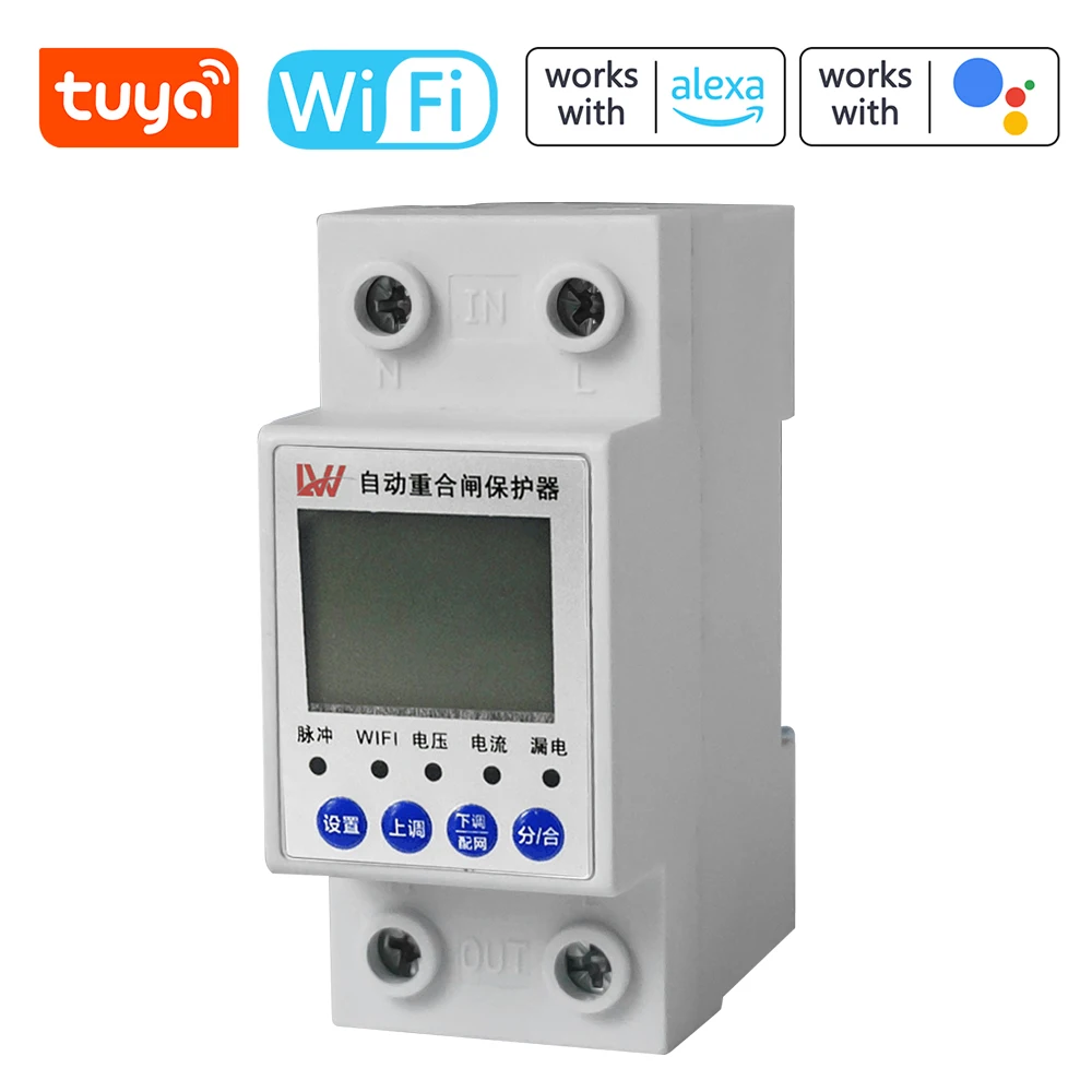 

Controls Compatible Voice Controls Tuya Wifi Automatic Reclosing Leakage Protector Electric Source Protecting Device APP