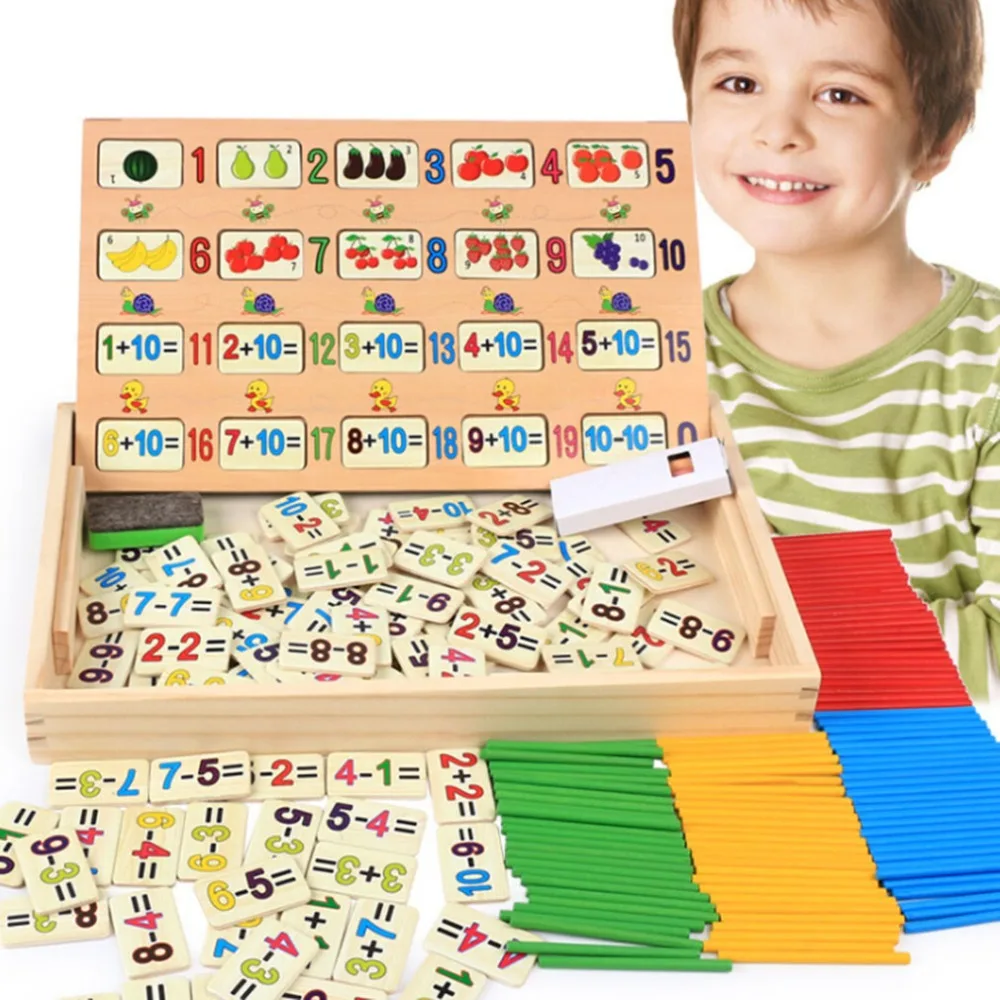 

Wooden Children's Early Learning Maths Beginner Teaching 120 Question Preschooler Addition Subtraction Counting Rods Box Toy