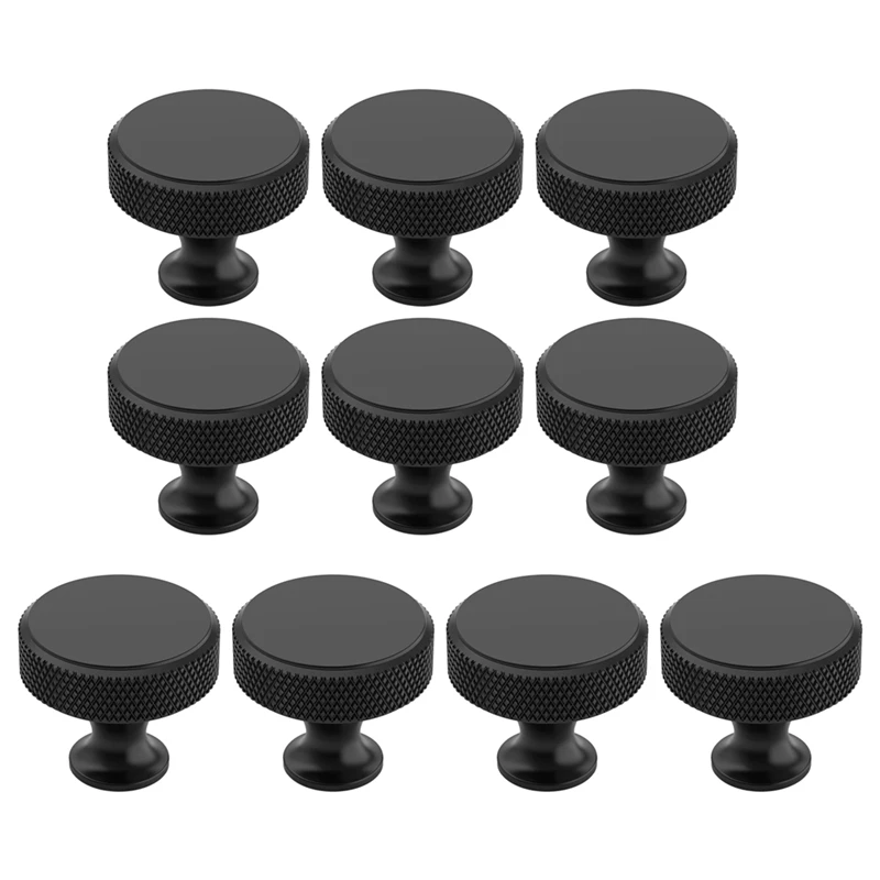 

10 Pack Matte Black Knurled Cabinet Knobs Round Kitchen Cabinet Pulls For Drawer Dresser, Cupboard And Wardrobe