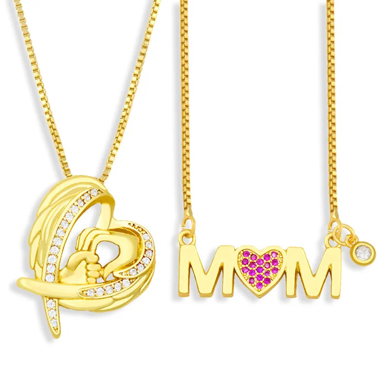 

Heart Charm Necklace For Women CZ Pave Zirconia Clavicle Chain Letter MOM Mothers Day Pendant Choker Neck Jewelry Wholesale Gift