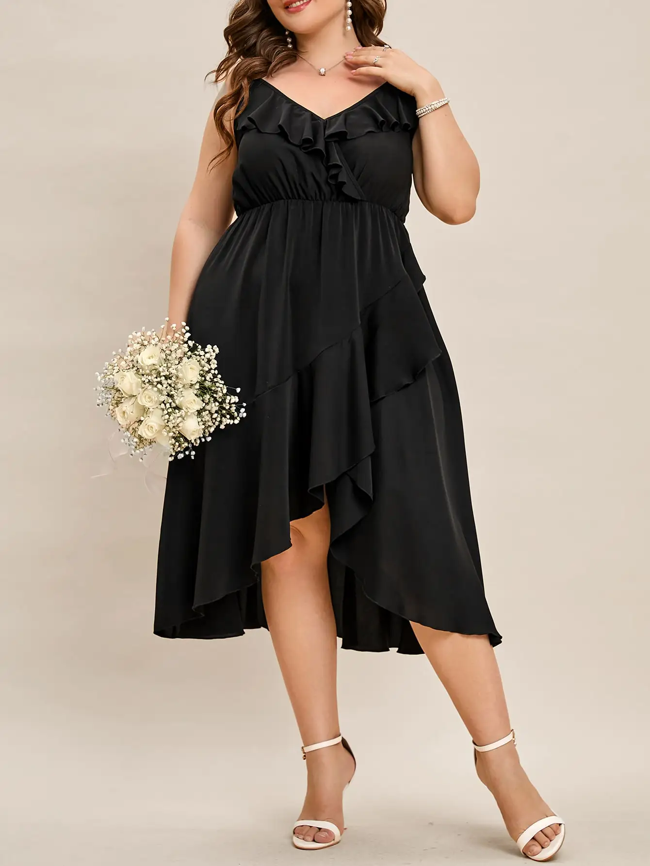 Plus Size Black Summer Midi Dress for Women 2022 V Neck Loose Elegant  A Line Party Cocktail Dresses Large Size Clothing