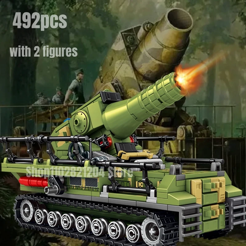 

492pcs WW2 Germany Karl Carronade Building Blocks Military War Soldiers Weapon Bricks Army Mortar Artillery Toys for Boy Gifts