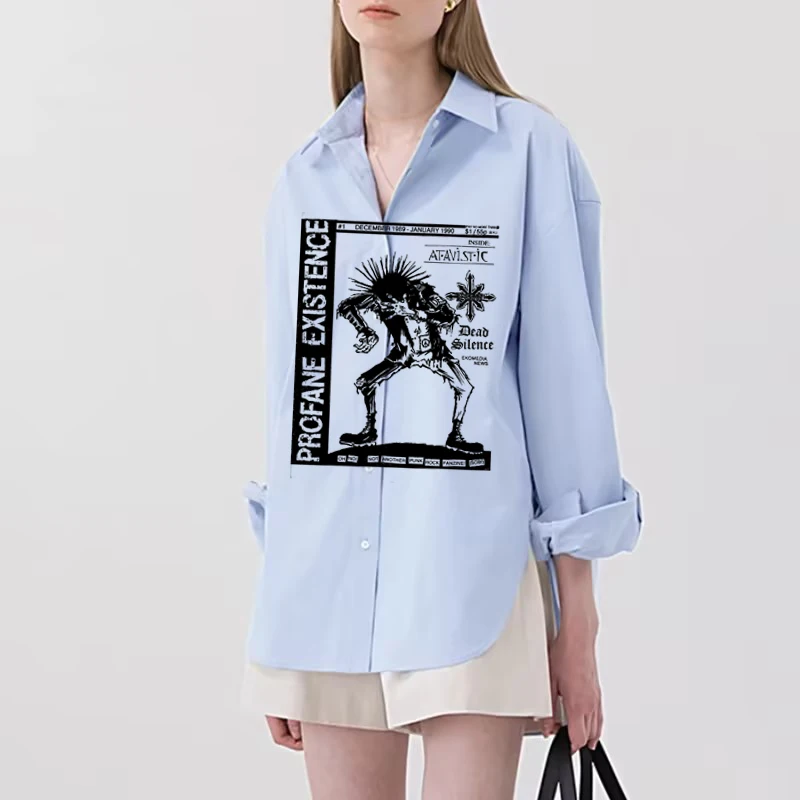 Elegant Button Up Shirt With Lapel And Open Collar Casual Top Gradient Print Women's Loose Long Sleeved For Daily