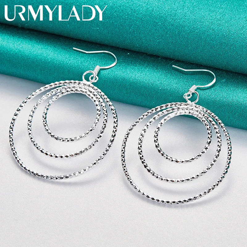 

URMYLADY 925 Sterling Silver Three Ring Earrings For Women Charm Wedding Party Fashion Jewelry