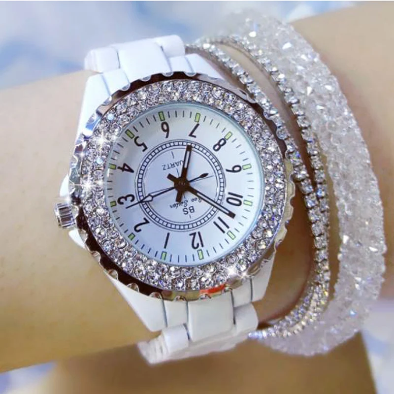 

Elegant Ceramic Watch for Women Free Shiping Luxury Brands Rhinestones Waterproof Wristwatches for Ladies Montre Femme