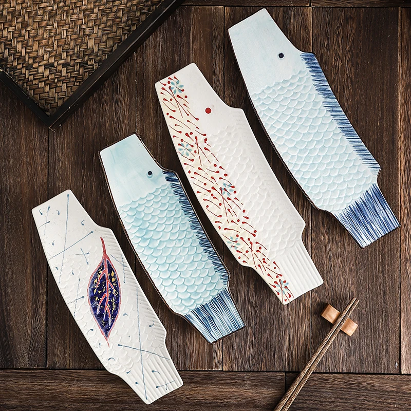 Креативная тарелка неправильной формы в форме рыбы японская ручная роспись для