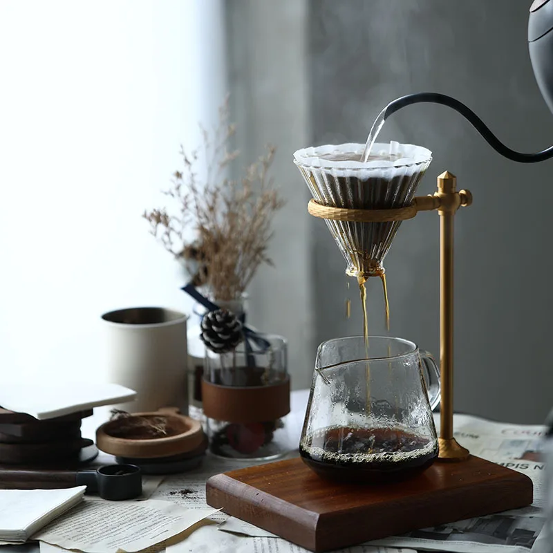 

Pour Over Coffee Maker Adjustable Stand with Vintage Wooden Base Dripper Holder
