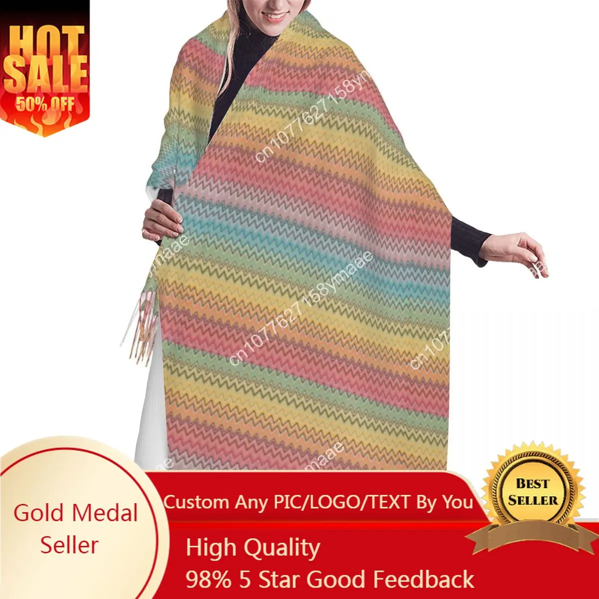 

Ladies Long Vintage Camouflage Zig Zag Graphic Scarves Women Winter Fall Thick Warm Tassel Shawl Wraps Bohemian Geometric Scarf