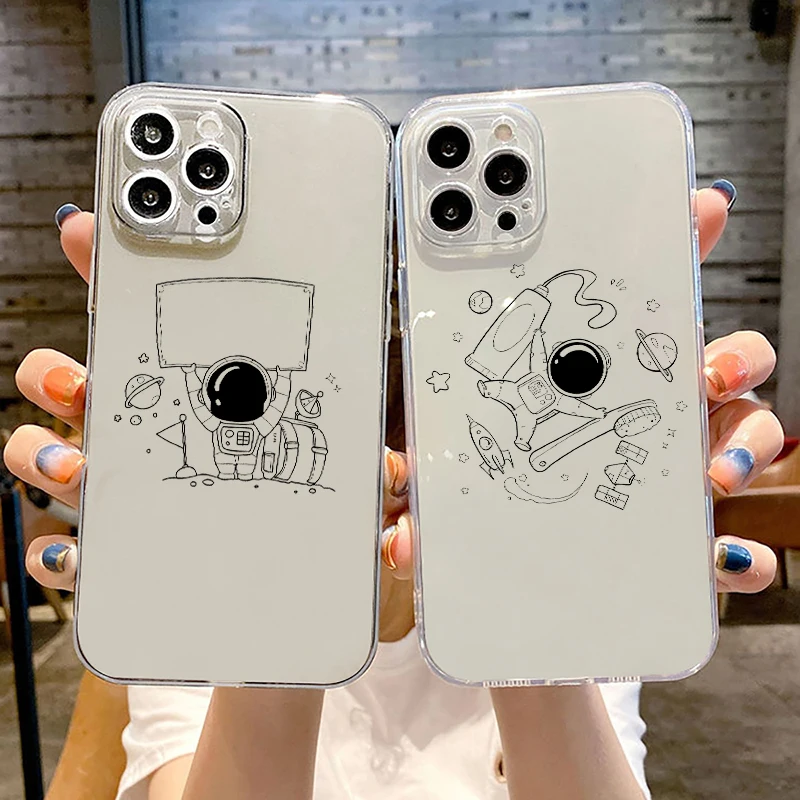 

Creative Astronaut Phone Cases For iPhone 13 12 11 Pro Max Mini SE 2020 X XR XS Max 8 7 6s 6 Plus TPU Protective Cover Funda