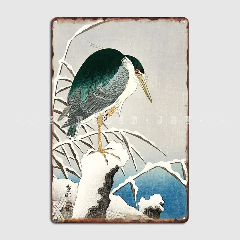 

Heron в снегу, деревянный блок, металлический плакат, постер для клувечерние, таблички для гостиной, создание оловянного знака, плакат