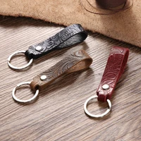 mens business car keychains high grade pure cowhide leather engraving key chains gift waist wallet key ring diy accessories