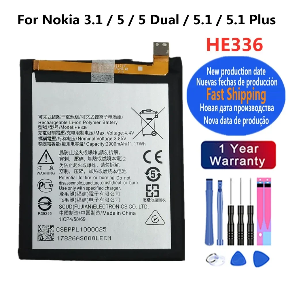 Оригинальный аккумулятор 2900 мАч HE336 для Nokia 3 1/5 1 Plus / 5 Dual TA-1053 1076 1074 1075 1061 1081 1057 1063