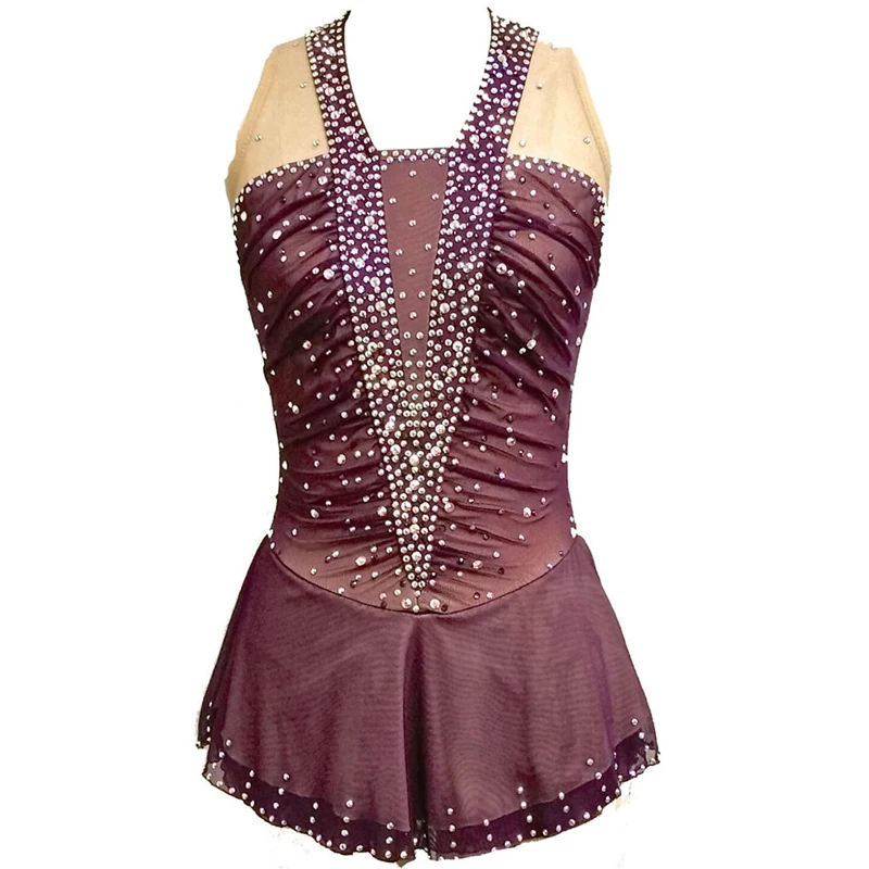 Блестящее платье для фигурного катания кофейное черное на коньках танцевальная