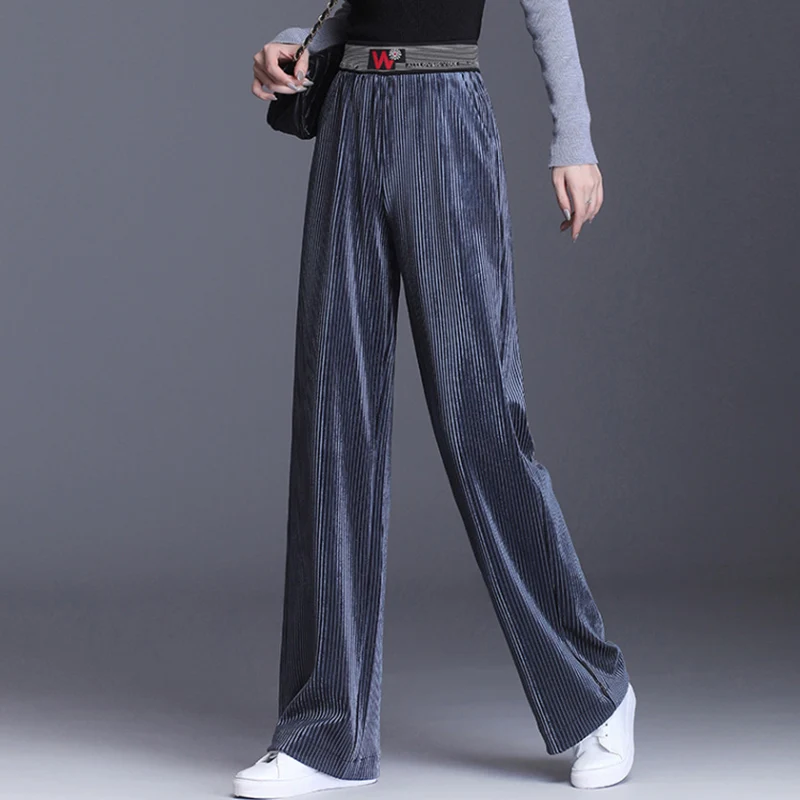 

Золотые бархатные широкие брюки, женские свободные брюки, новинка весны 2022, драпированные женские брюки, прямые повседневные брюки с Кулиской