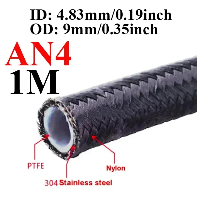 1 м/2 м/3 м/5 м AN3 AN4 AN6 AN8 AN10 Универсальный топливный шланг E85 для масляного газового охладителя, трубка внутри, нейлон из ПТФЭ, оплетка из нержавеющей стали